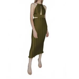 NEW AIIFOS valerie halter neck pleated dress in army green